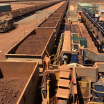 Freight train carrying ore