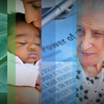 Stylised photo of a baby and an elderly woman